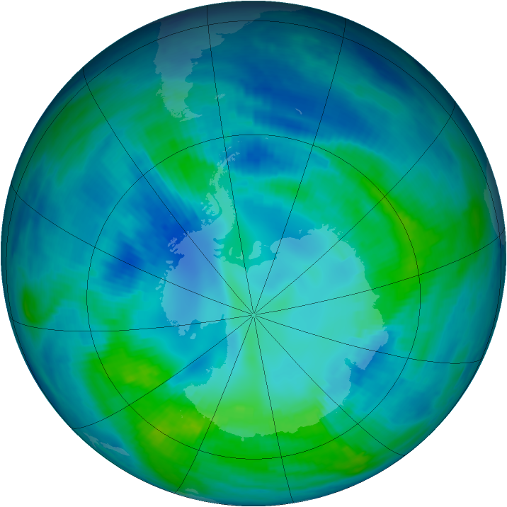Antarctic ozone map for 21 April 1999